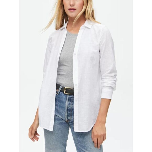 Michael Stars Joanna Lightweight Button Down Shirt - White - Picture 1 of 10